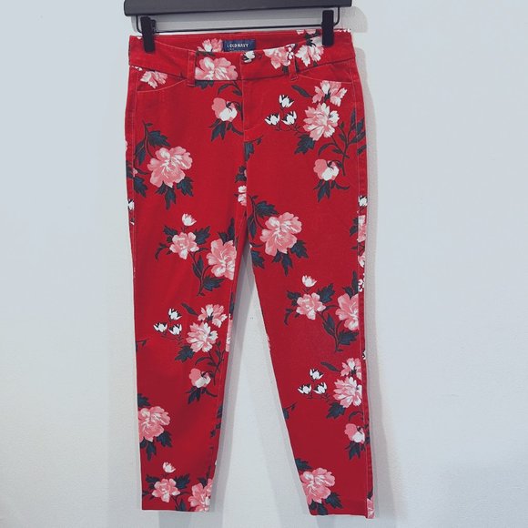 Old Navy Pants - Old Navy Mid-Rise Pixie Pants Red Floral Size 2